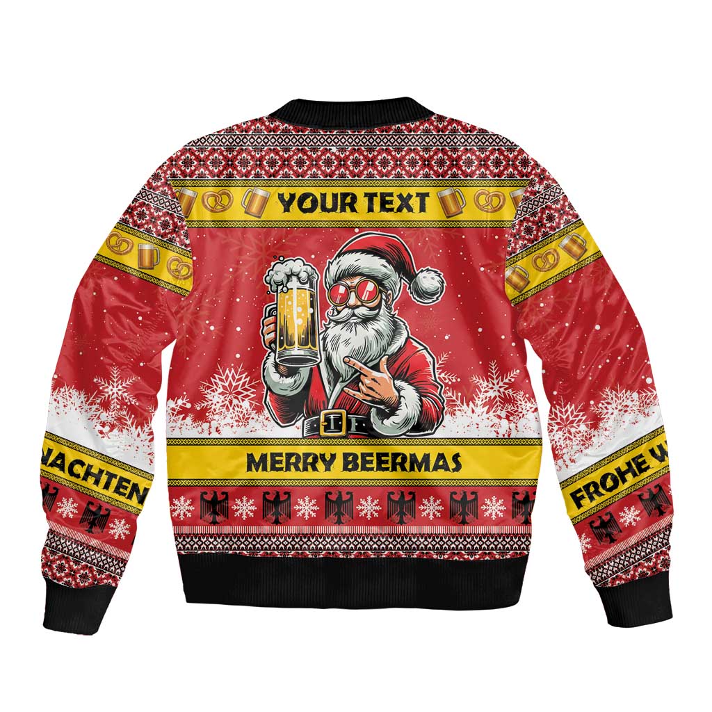 Personalized Germany Christmas Sleeve Zip Bomber Jacket Santa Claus Merry Beermas - Wonder Print Shop