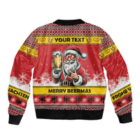 Personalized Germany Christmas Sleeve Zip Bomber Jacket Santa Claus Merry Beermas - Wonder Print Shop