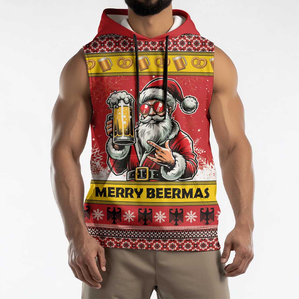 Personalized Germany Christmas Sleeveless Hoodie Santa Claus Merry Beermas - Wonder Print Shop