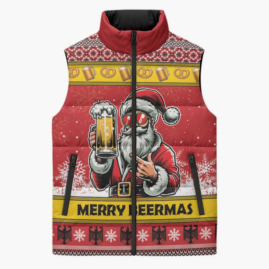 Personalized Germany Christmas Sleeveless Puffer Jacket Santa Claus Merry Beermas - Wonder Print Shop