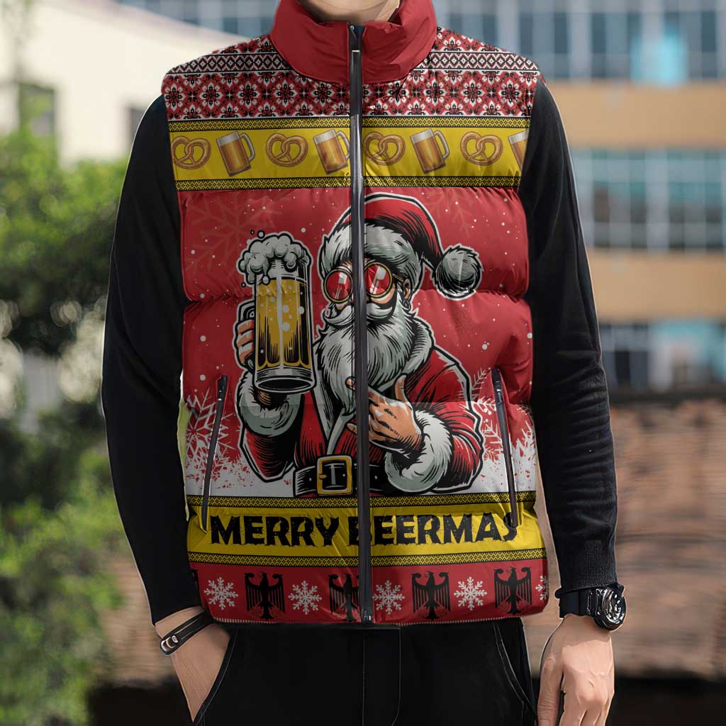 Personalized Germany Christmas Sleeveless Puffer Jacket Santa Claus Merry Beermas - Wonder Print Shop