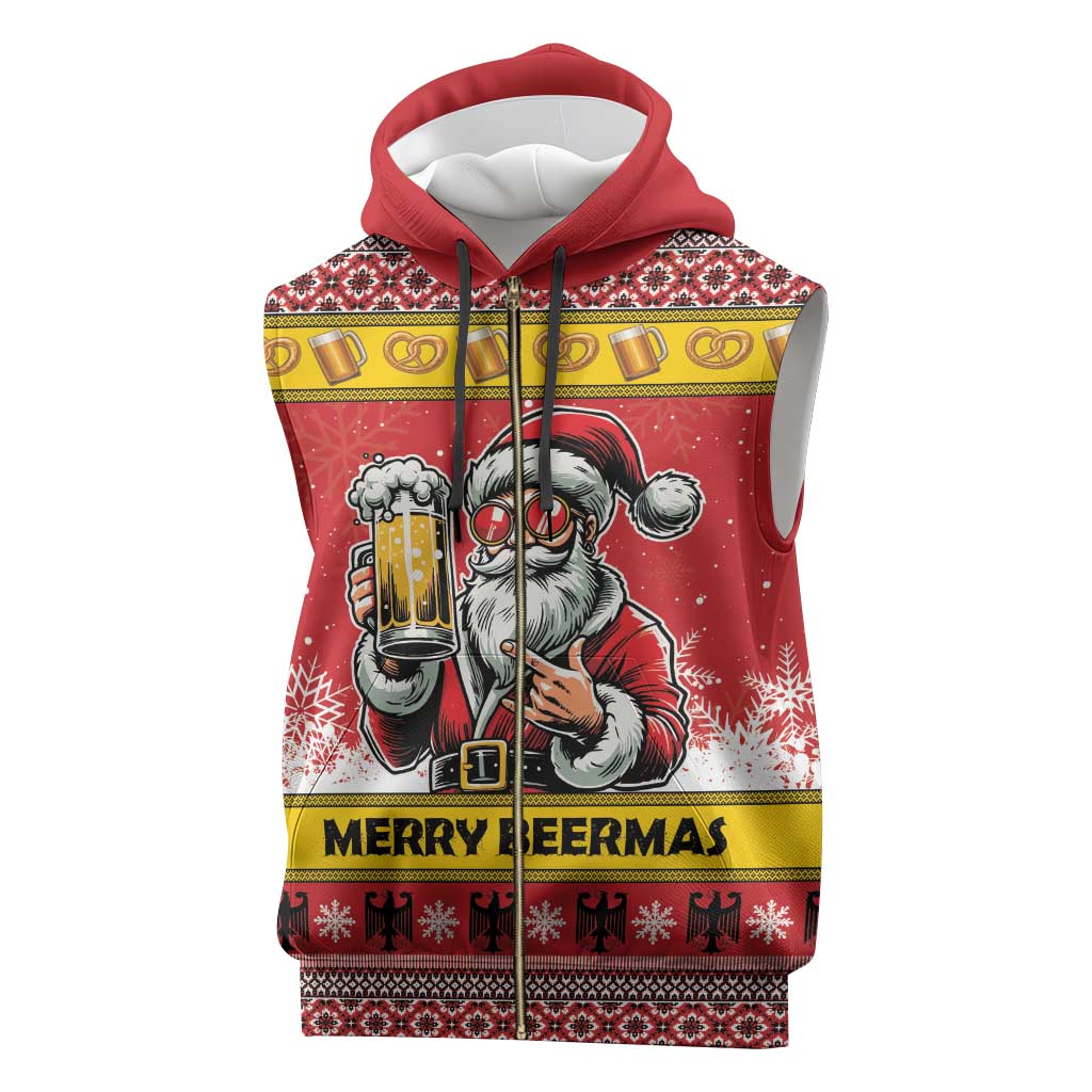Personalized Germany Christmas Sleeveless Zip Hoodie Santa Claus Merry Beermas - Wonder Print Shop