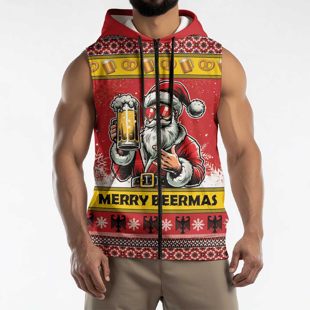 Personalized Germany Christmas Sleeveless Zip Hoodie Santa Claus Merry Beermas - Wonder Print Shop