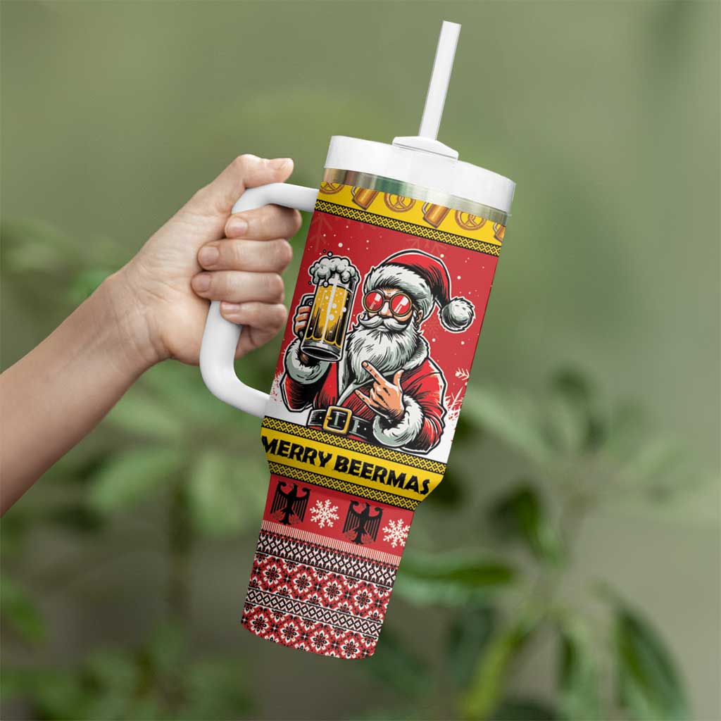 Personalized Germany Christmas Tumbler With Handle Santa Claus Merry Beermas - Wonder Print Shop