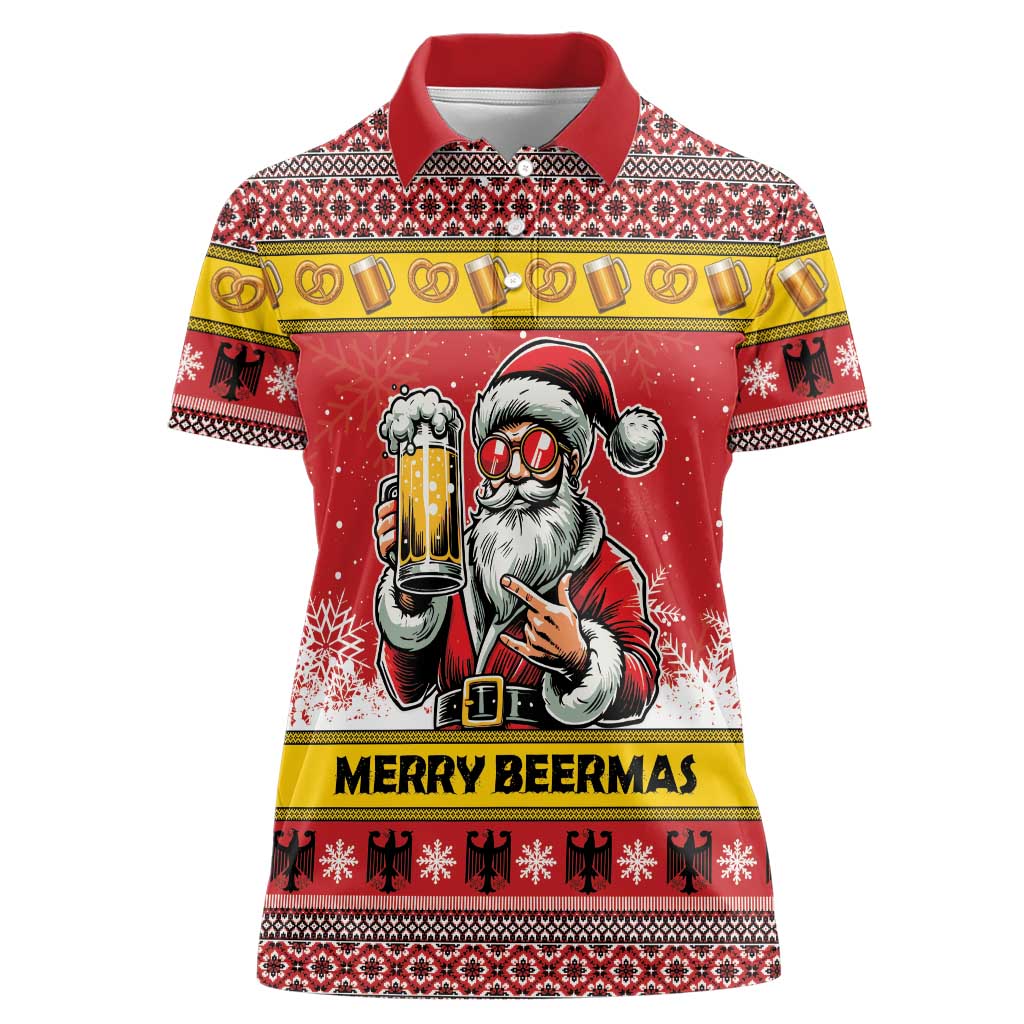 Personalized Germany Christmas Women Polo Shirt Santa Claus Merry Beermas - Wonder Print Shop