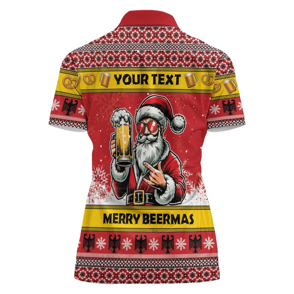 Personalized Germany Christmas Women Polo Shirt Santa Claus Merry Beermas - Wonder Print Shop