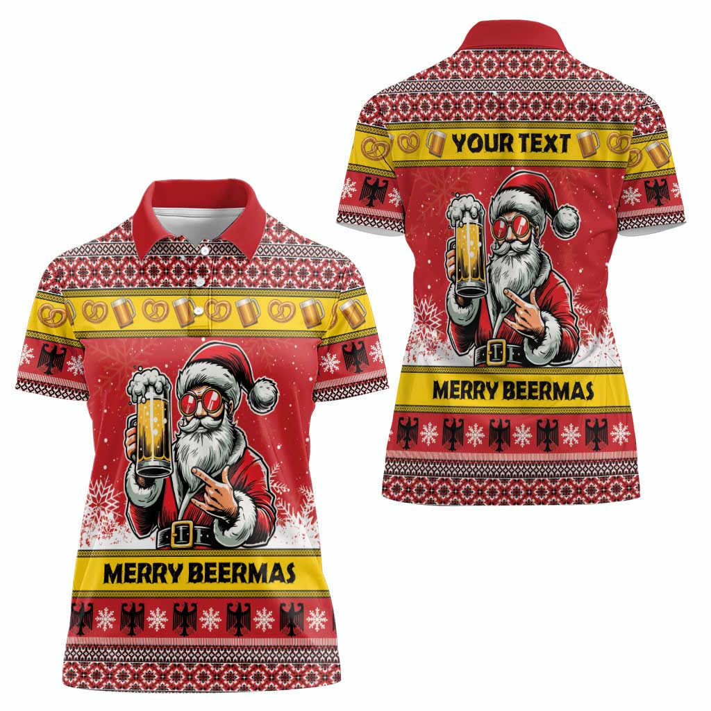 Personalized Germany Christmas Women Polo Shirt Santa Claus Merry Beermas - Wonder Print Shop