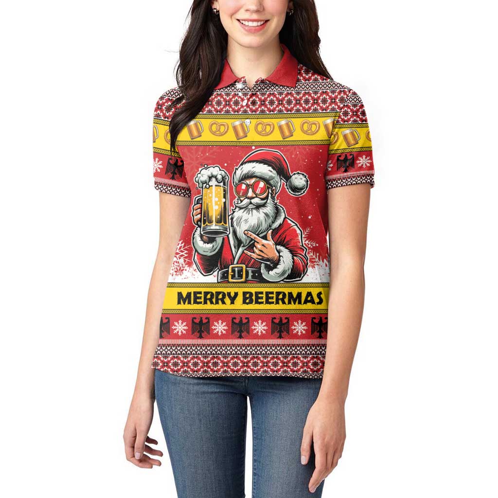 Personalized Germany Christmas Women Polo Shirt Santa Claus Merry Beermas - Wonder Print Shop