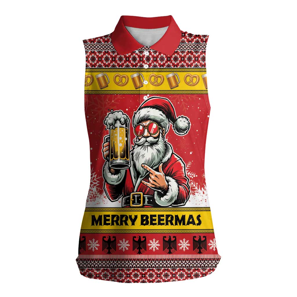 Personalized Germany Christmas Women Sleeveless Polo Shirt Santa Claus Merry Beermas - Wonder Print Shop