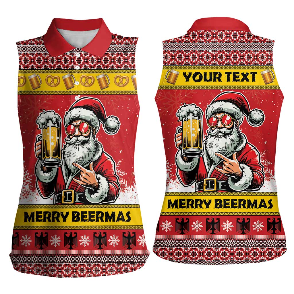 Personalized Germany Christmas Women Sleeveless Polo Shirt Santa Claus Merry Beermas - Wonder Print Shop