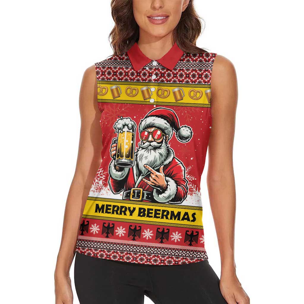 Personalized Germany Christmas Women Sleeveless Polo Shirt Santa Claus Merry Beermas - Wonder Print Shop