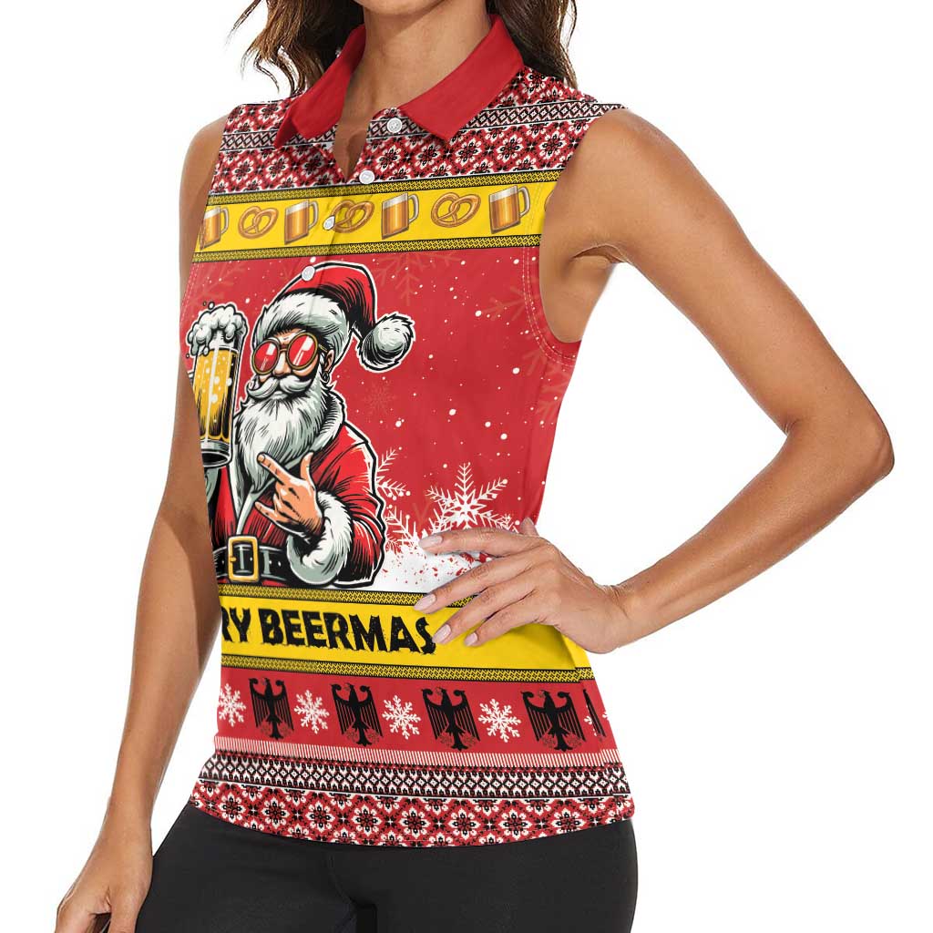 Personalized Germany Christmas Women Sleeveless Polo Shirt Santa Claus Merry Beermas - Wonder Print Shop