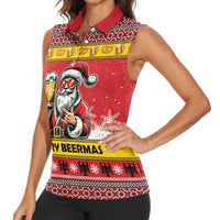 Personalized Germany Christmas Women Sleeveless Polo Shirt Santa Claus Merry Beermas - Wonder Print Shop
