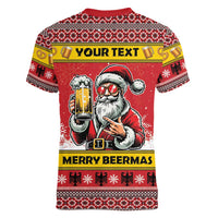 Personalized Germany Christmas Women V-Neck T-Shirt Santa Claus Merry Beermas - Wonder Print Shop