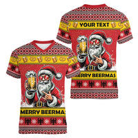 Personalized Germany Christmas Women V-Neck T-Shirt Santa Claus Merry Beermas - Wonder Print Shop