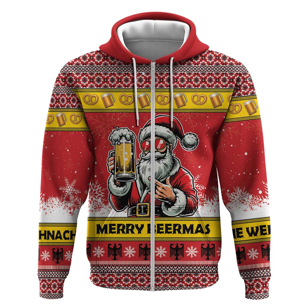 Personalized Germany Christmas Zip Hoodie Santa Claus Merry Beermas - Wonder Print Shop