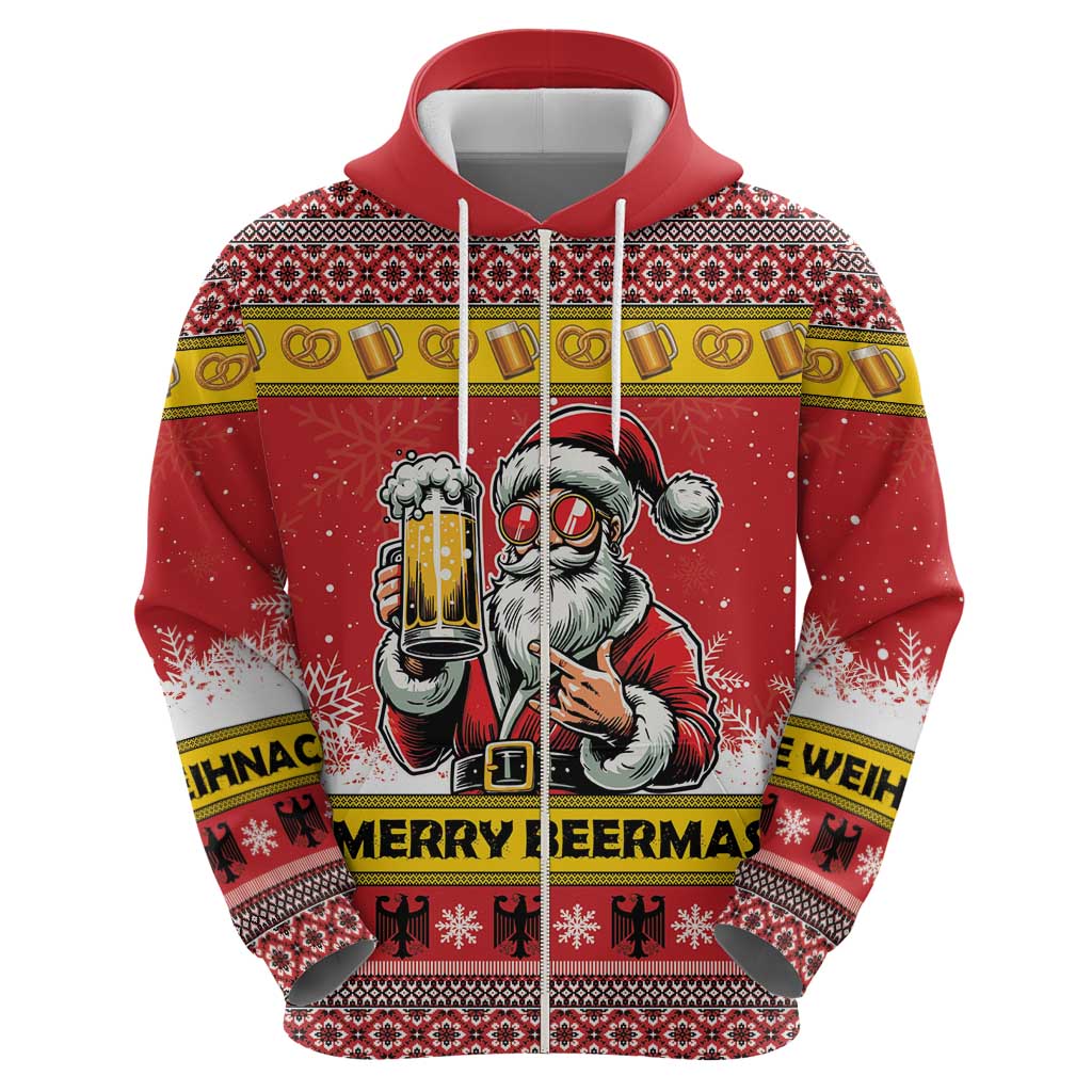 Personalized Germany Christmas Zip Hoodie Santa Claus Merry Beermas - Wonder Print Shop