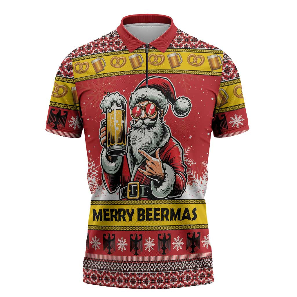 Personalized Germany Christmas Zipper Polo Shirt Santa Claus Merry Beermas - Wonder Print Shop