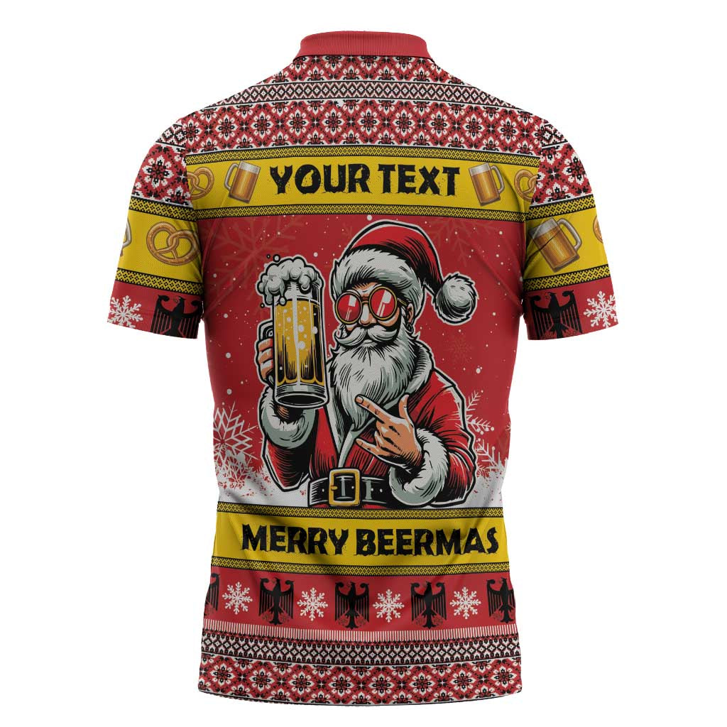 Personalized Germany Christmas Zipper Polo Shirt Santa Claus Merry Beermas - Wonder Print Shop