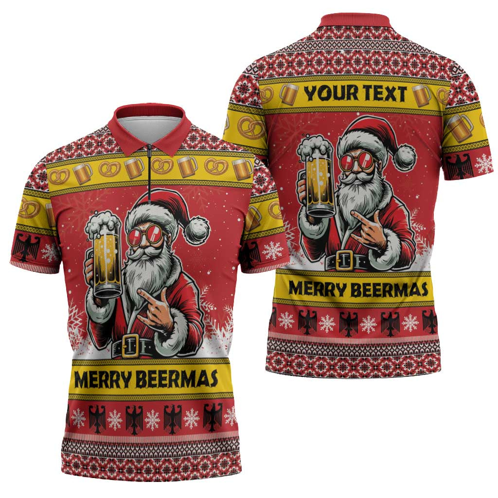 Personalized Germany Christmas Zipper Polo Shirt Santa Claus Merry Beermas - Wonder Print Shop