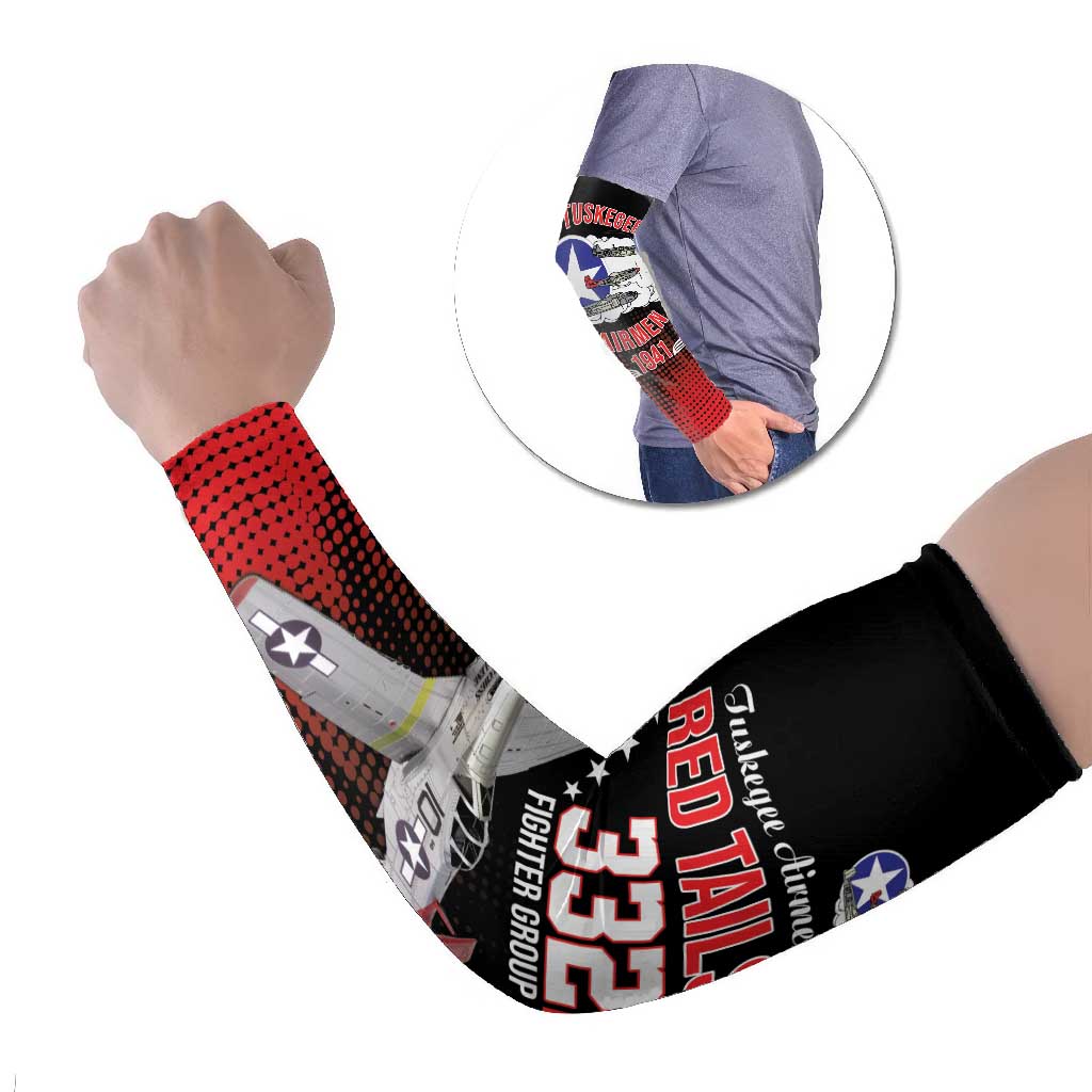 Tuskegee Airmen Red Tails Arm Sleeves 332nd Fighter Group WWII Tribute Black Style - Wonder Print Shop