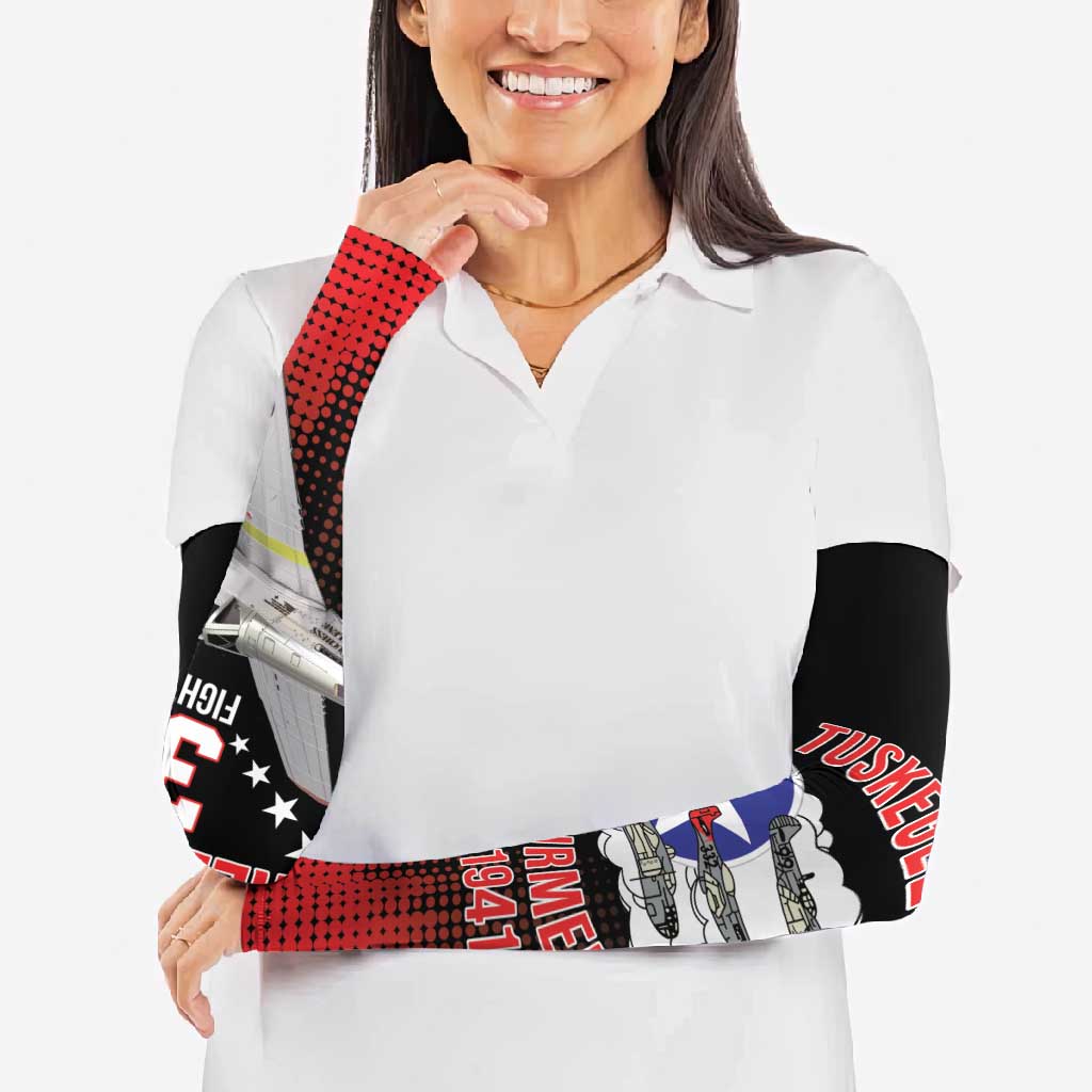Tuskegee Airmen Red Tails Arm Sleeves 332nd Fighter Group WWII Tribute Black Style - Wonder Print Shop