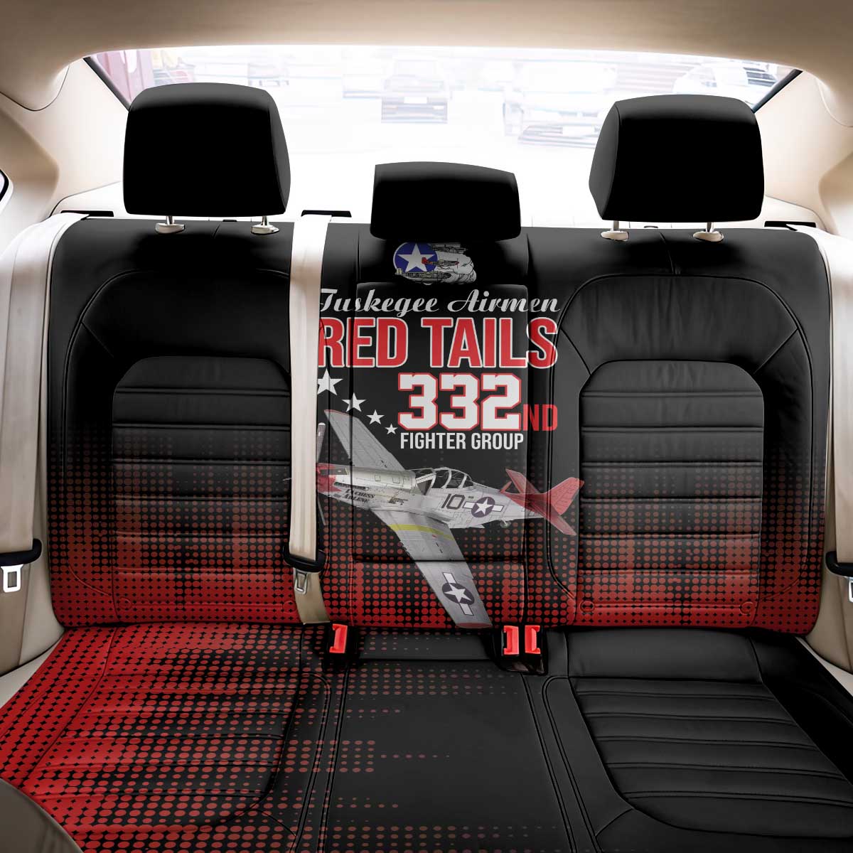 Tuskegee Airmen Red Tails Back Car Seat Cover 332nd Fighter Group WWII Tribute Black Style - Wonder Print Shop