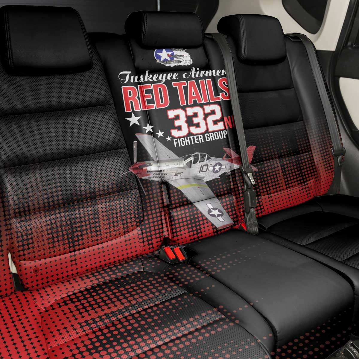 Tuskegee Airmen Red Tails Back Car Seat Cover 332nd Fighter Group WWII Tribute Black Style - Wonder Print Shop