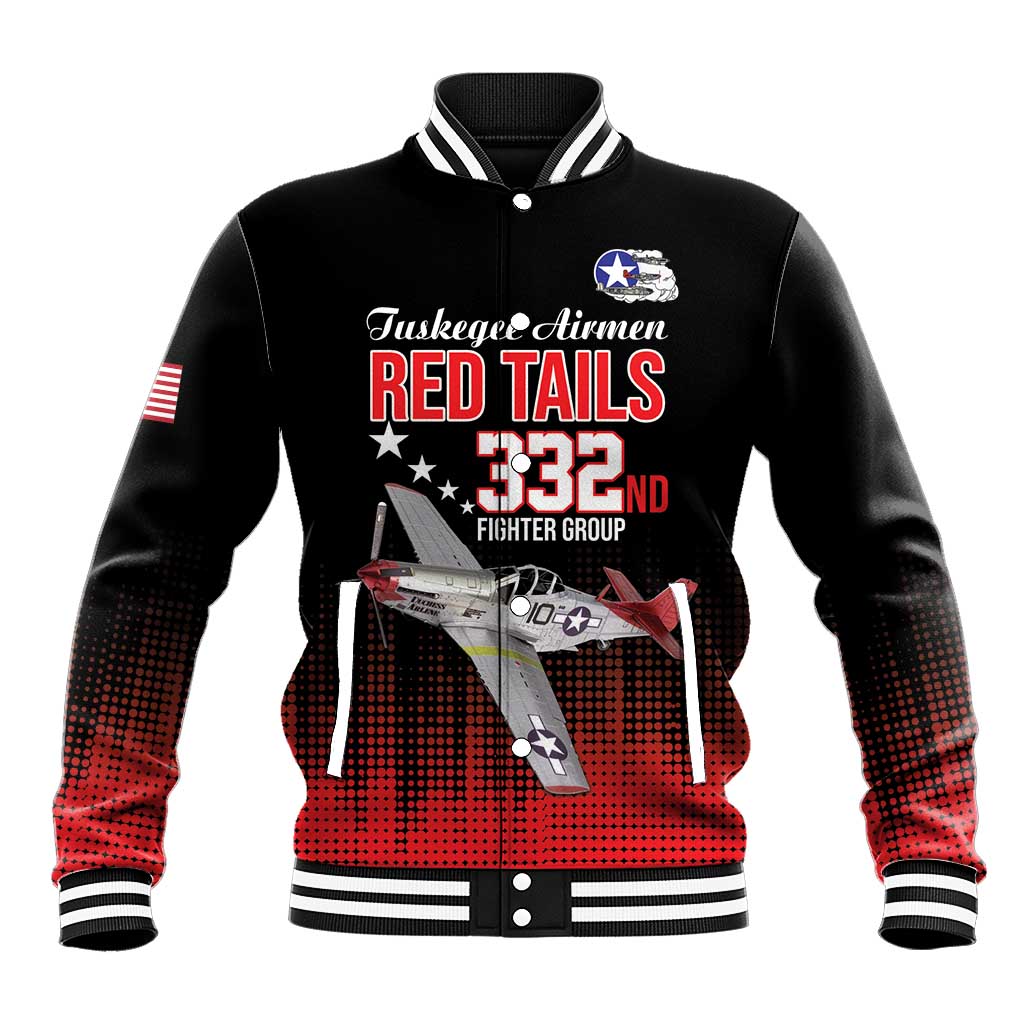 Tuskegee Airmen Red Tails Baseball Jacket 332nd Fighter Group WWII Tribute Black Style - Wonder Print Shop