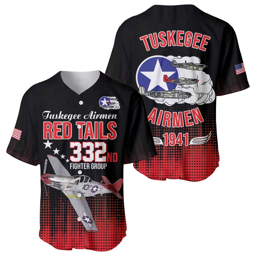 Tuskegee Airmen Red Tails Baseball Jersey 332nd Fighter Group WWII Tribute Black Style - Wonder Print Shop