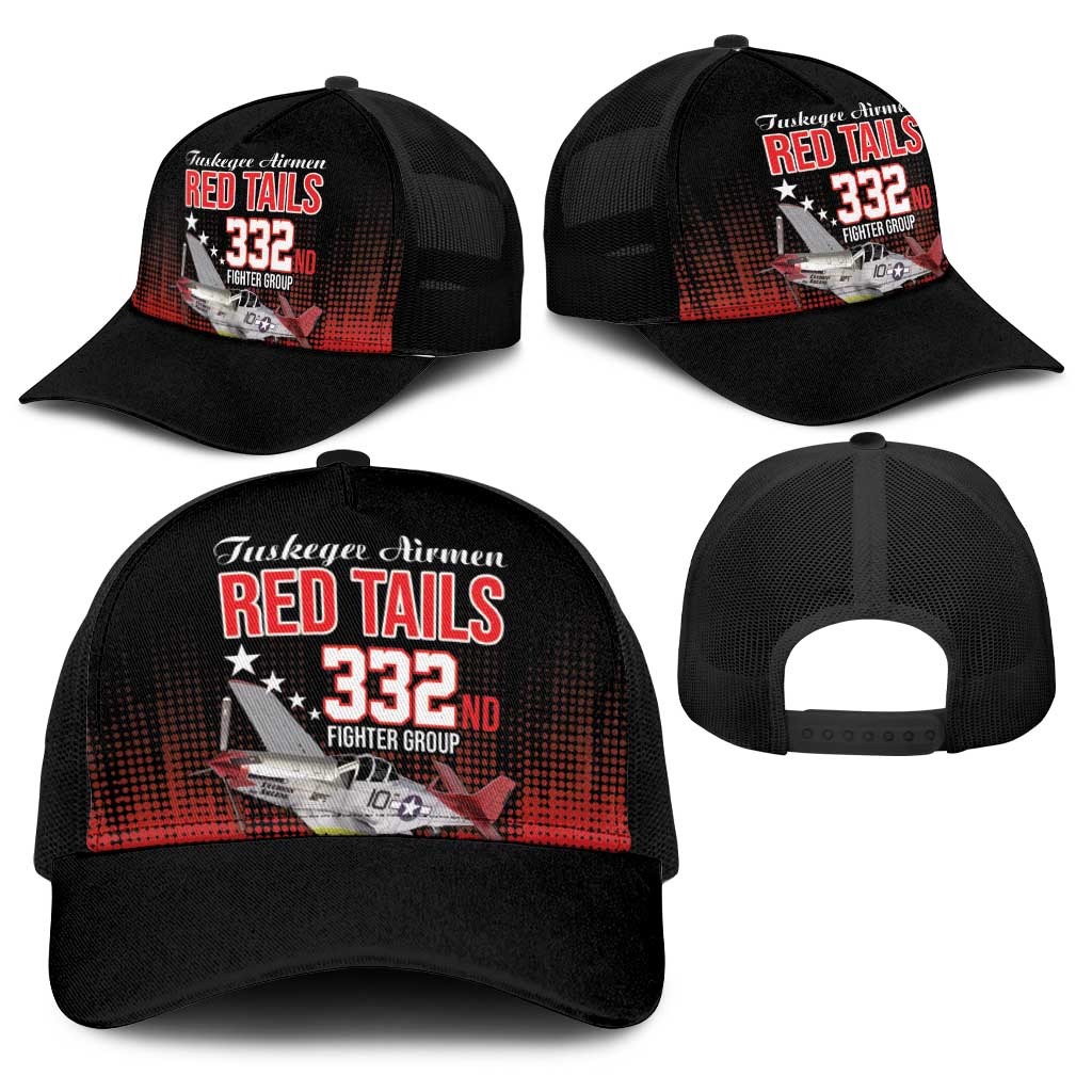 Tuskegee Airmen Red Tails Baseball Net Cap 332nd Fighter Group WWII Tribute Black Style - Wonder Print Shop