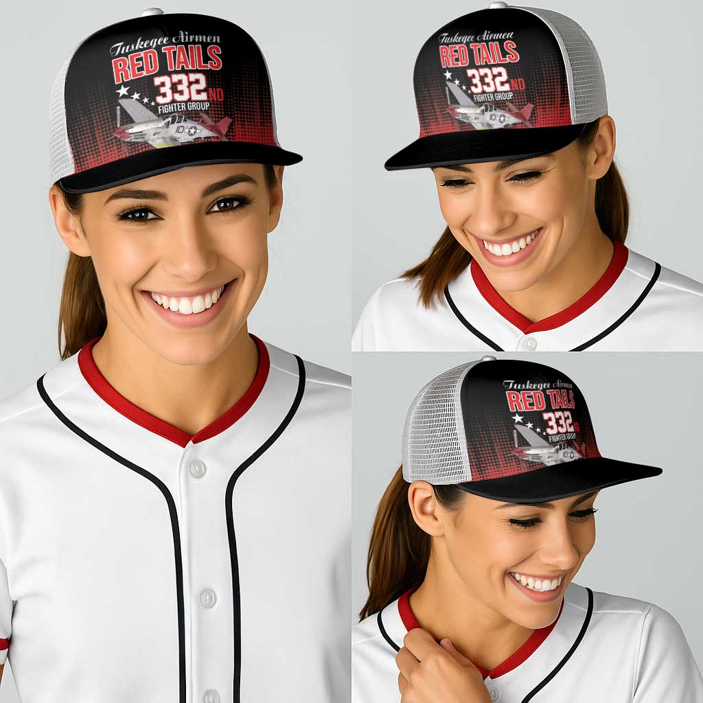 Tuskegee Airmen Red Tails Baseball Net Cap 332nd Fighter Group WWII Tribute Black Style - Wonder Print Shop