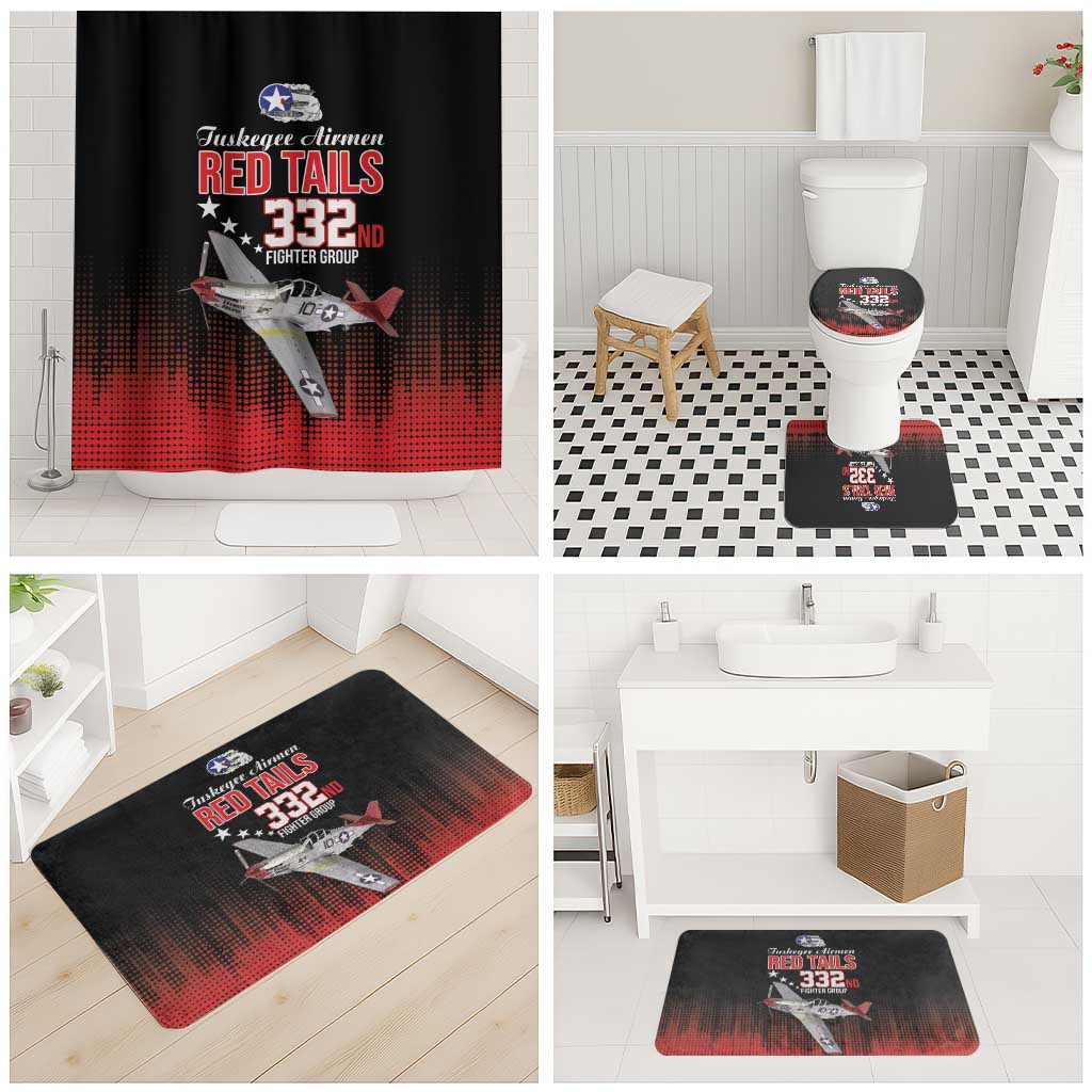 Tuskegee Airmen Red Tails Bathroom Set 332nd Fighter Group WWII Tribute Black Style - Wonder Print Shop