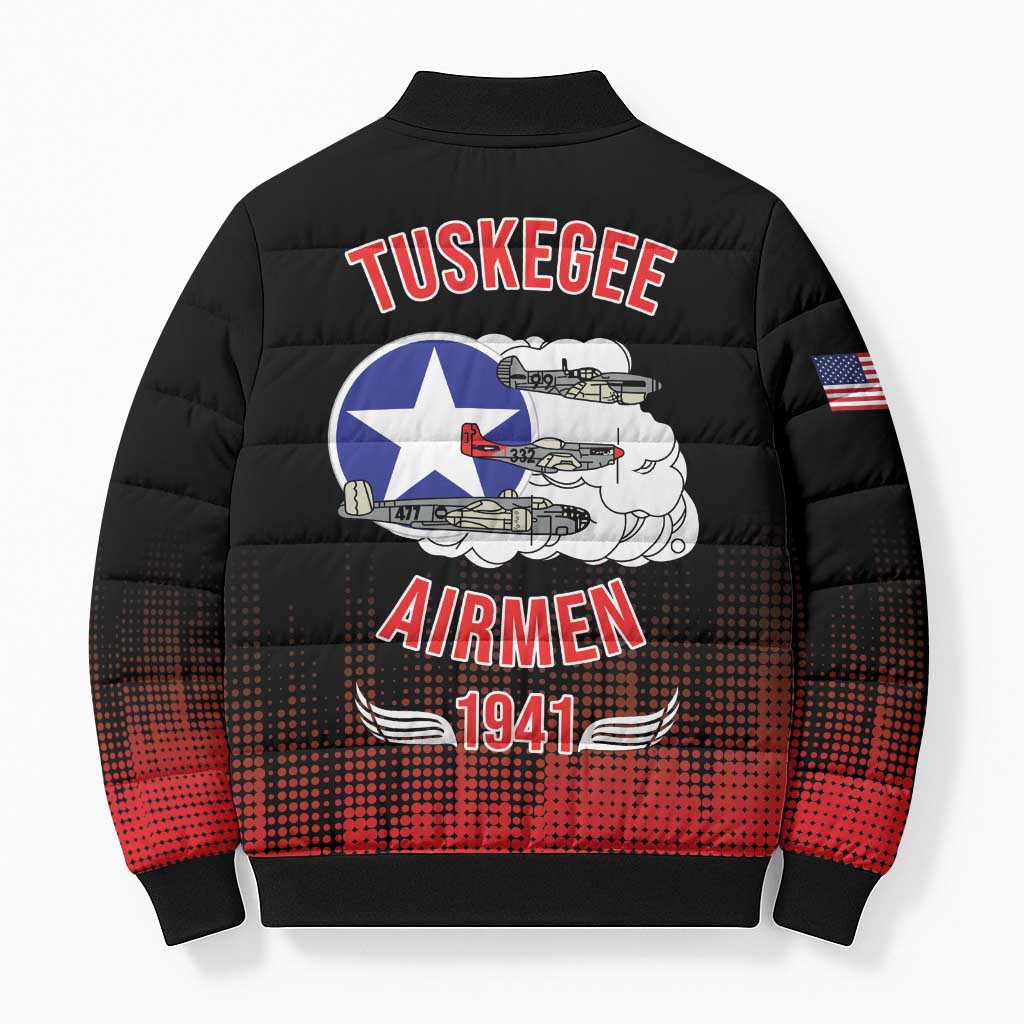 Tuskegee Airmen Red Tails Bomber Puffer Jacket 332nd Fighter Group WWII Tribute Black Style - Wonder Print Shop