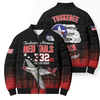 Tuskegee Airmen Red Tails Bomber Puffer Jacket 332nd Fighter Group WWII Tribute Black Style - Wonder Print Shop