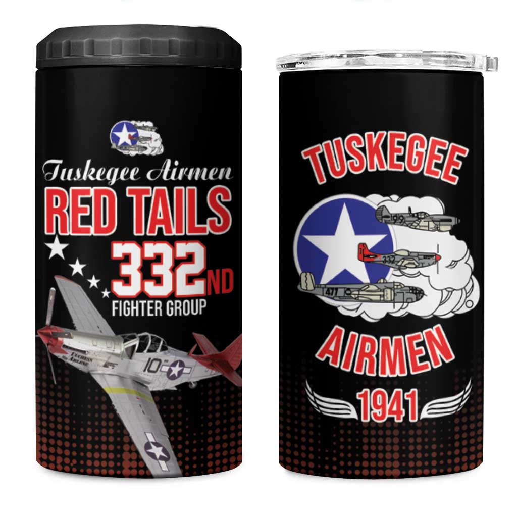 Tuskegee Airmen Red Tails 4 in 1 Can Cooler Tumbler 332nd Fighter Group WWII Tribute Black Style - Wonder Print Shop