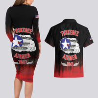 Tuskegee Airmen Red Tails Couples Matching Long Sleeve Bodycon Dress and Hawaiian Shirt 332nd Fighter Group WWII Tribute Black Style - Wonder Print Shop