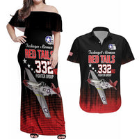 Tuskegee Airmen Red Tails Couples Matching Off Shoulder Maxi Dress and Hawaiian Shirt 332nd Fighter Group WWII Tribute Black Style - Wonder Print Shop