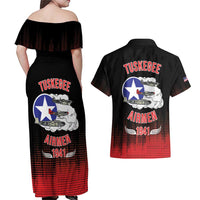 Tuskegee Airmen Red Tails Couples Matching Off Shoulder Maxi Dress and Hawaiian Shirt 332nd Fighter Group WWII Tribute Black Style - Wonder Print Shop