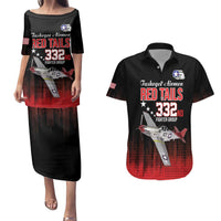Tuskegee Airmen Red Tails Couples Matching Puletasi and Hawaiian Shirt 332nd Fighter Group WWII Tribute Black Style - Wonder Print Shop