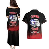 Tuskegee Airmen Red Tails Couples Matching Puletasi and Hawaiian Shirt 332nd Fighter Group WWII Tribute Black Style - Wonder Print Shop