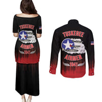 Tuskegee Airmen Red Tails Couples Matching Puletasi and Long Sleeve Button Shirt 332nd Fighter Group WWII Tribute Black Style - Wonder Print Shop