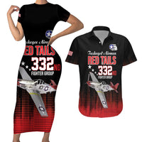 Tuskegee Airmen Red Tails Couples Matching Short Sleeve Bodycon Dress and Hawaiian Shirt 332nd Fighter Group WWII Tribute Black Style - Wonder Print Shop