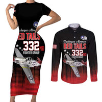 Tuskegee Airmen Red Tails Couples Matching Short Sleeve Bodycon Dress and Long Sleeve Button Shirt 332nd Fighter Group WWII Tribute Black Style - Wonder Print Shop