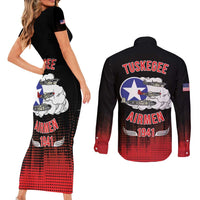 Tuskegee Airmen Red Tails Couples Matching Short Sleeve Bodycon Dress and Long Sleeve Button Shirt 332nd Fighter Group WWII Tribute Black Style - Wonder Print Shop