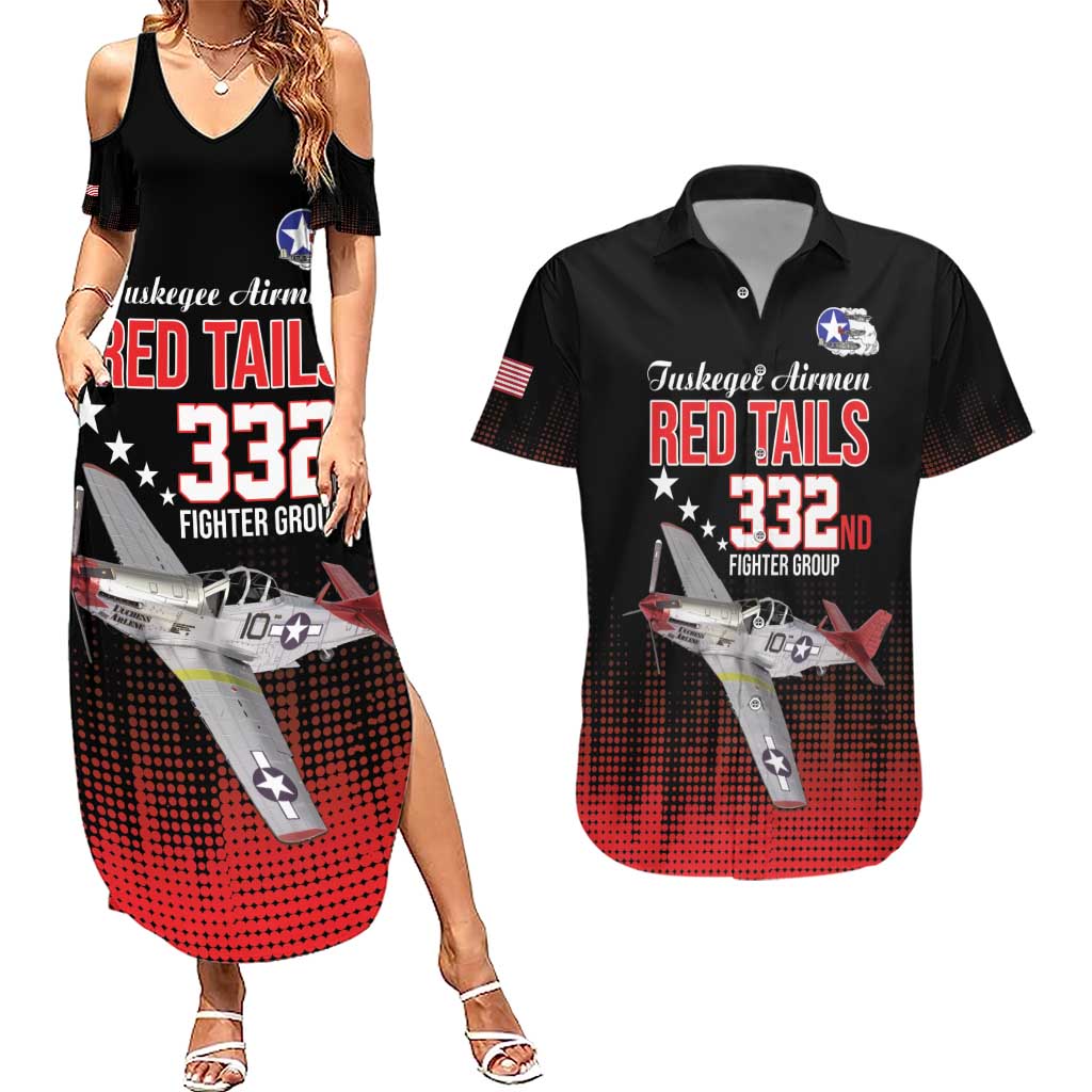 Tuskegee Airmen Red Tails Couples Matching Summer Maxi Dress and Hawaiian Shirt 332nd Fighter Group WWII Tribute Black Style - Wonder Print Shop