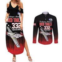Tuskegee Airmen Red Tails Couples Matching Summer Maxi Dress and Long Sleeve Button Shirt 332nd Fighter Group WWII Tribute Black Style - Wonder Print Shop
