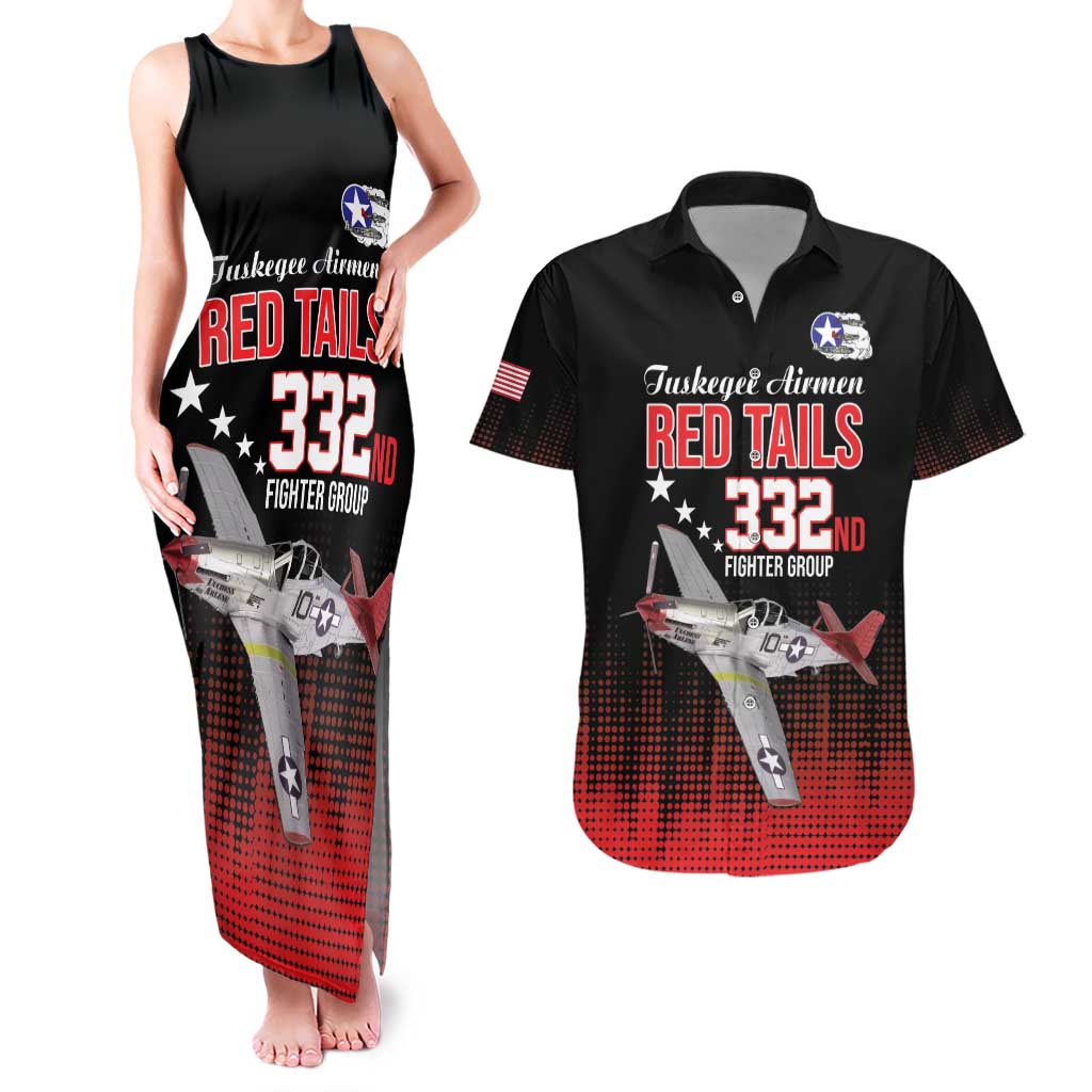 Tuskegee Airmen Red Tails Couples Matching Tank Maxi Dress and Hawaiian Shirt 332nd Fighter Group WWII Tribute Black Style - Wonder Print Shop
