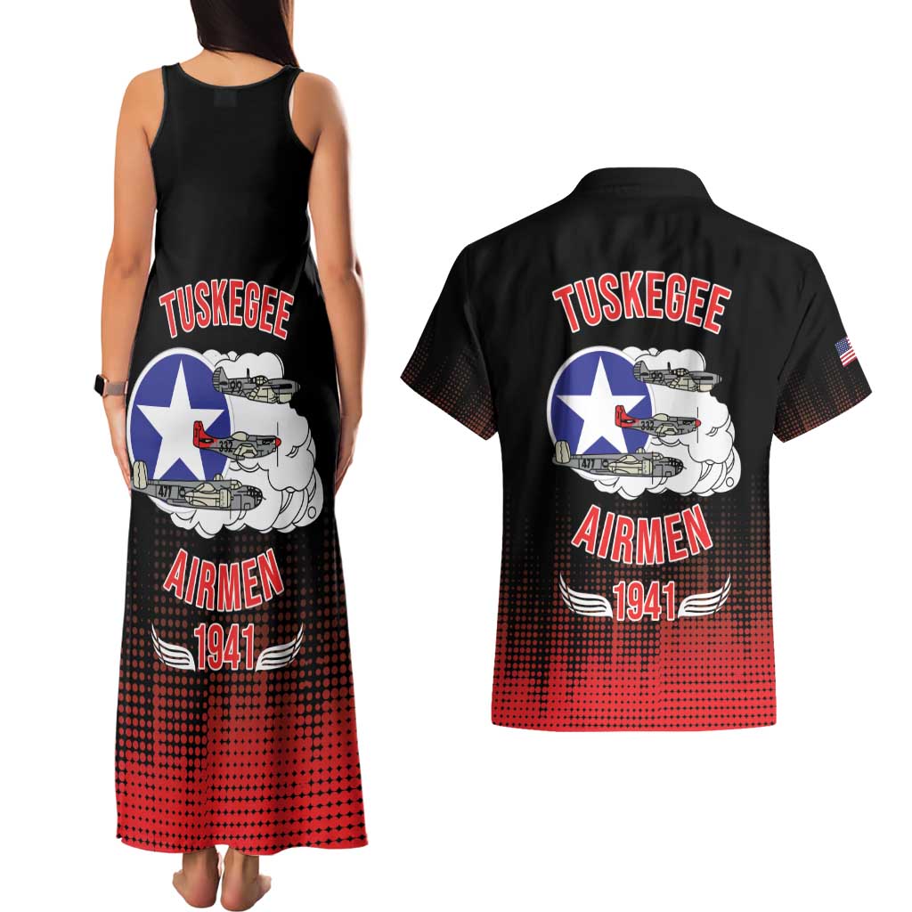 Tuskegee Airmen Red Tails Couples Matching Tank Maxi Dress and Hawaiian Shirt 332nd Fighter Group WWII Tribute Black Style - Wonder Print Shop