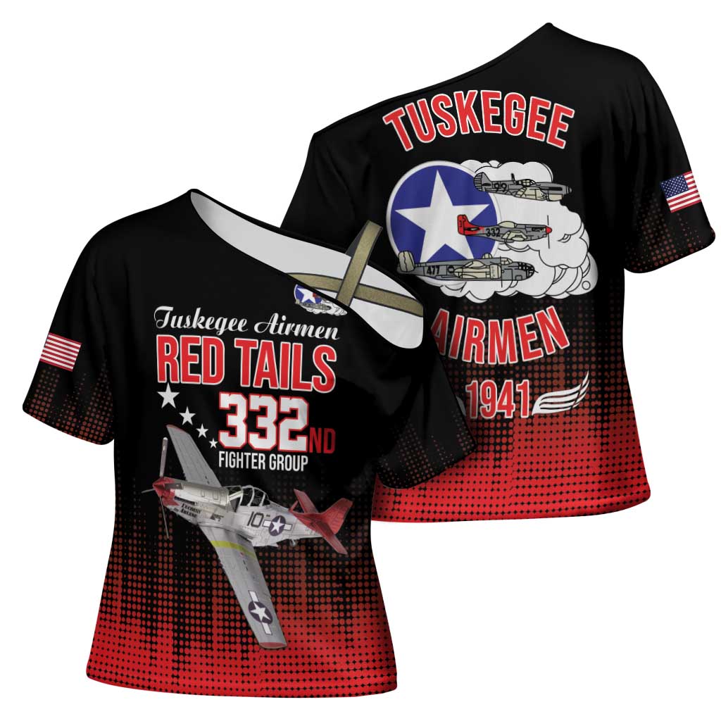 Tuskegee Airmen Red Tails Cross Shoulder Shirt 332nd Fighter Group WWII Tribute Black Style - Wonder Print Shop